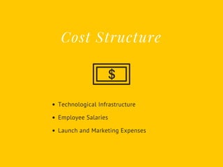 Cost Structure
Technological Infrastructure
Employee Salaries
Launch and Marketing Expenses
 