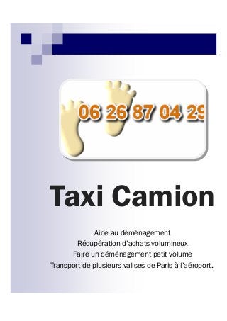 Taxi Camion
Aide au déménagement
Récupération d’achats volumineux
Faire un déménagement petit volume
Transport de plusieurs valises de Paris à l’aéroport..
 