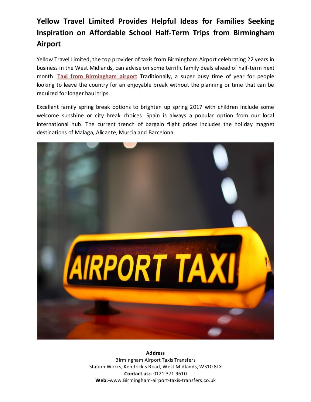 Taxi from birmingham airport