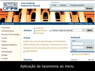 Aplicação da taxonomia ao menu
 