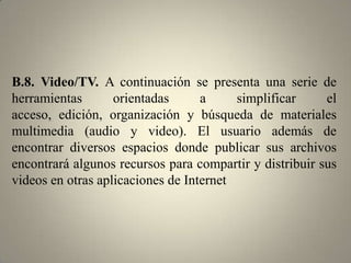 B.6. Hojas de Cálculo en línea. A continuación se presenta un listado de hojas de cálculo (spreadsheet) disponibles en la Web para realizar bases de datos, planillas, operaciones matemáticas, gráficos y otras tareas similares a las que ofrece el programa Excel de Microsoft Office.