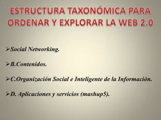 ESTRUCTURA TAXONÓMICA PARAORDENAR Y EXPLORAR LA WEB 2.0Social Networking.