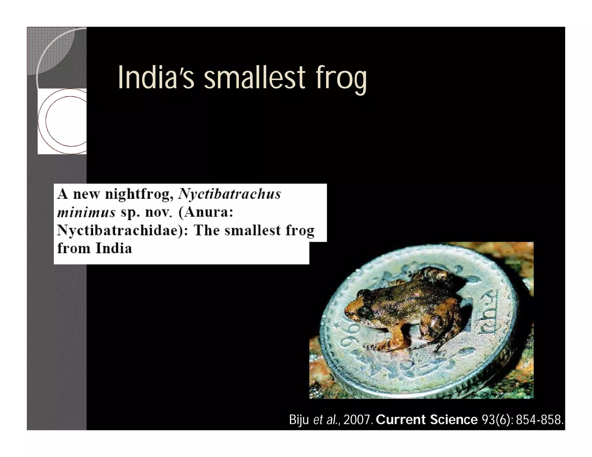India’s smallest frog




              Biju et al., 2007. Current Science 93(6): 854-858.
 