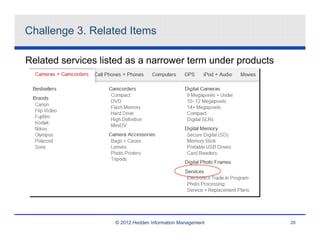 Challenge 3. Related Items

Related services listed as a narrower term under products




                    © 2012 Hedden Information Management    20
 