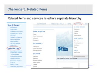 Challenge 3. Related Items

Related items and services listed in a separate hierarchy




 21                  © 2012 Hedden Information Management   21
 