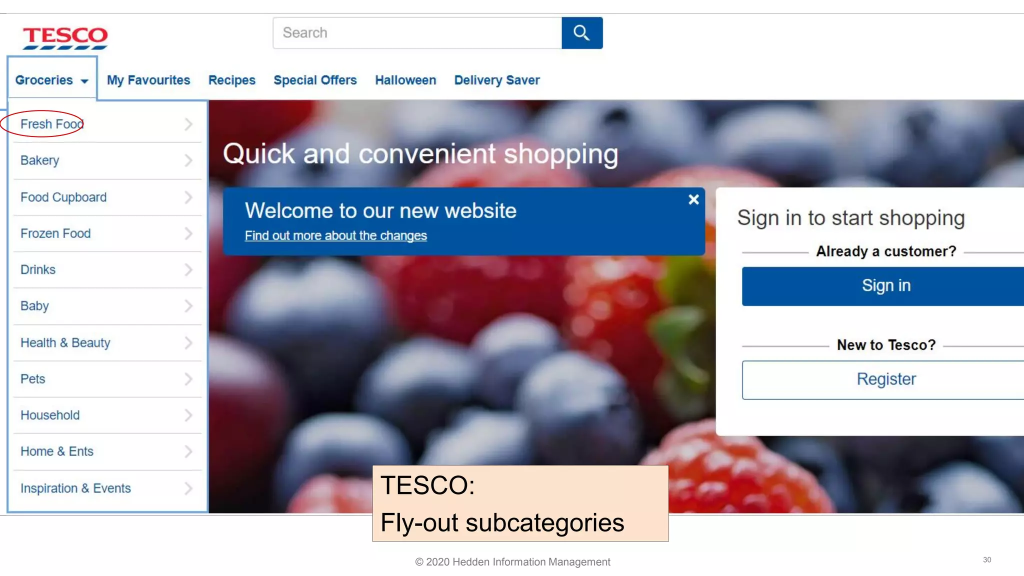 Term Relationships
30
TESCO:
Fly-out subcategories
© 2020 Hedden Information Management
 
