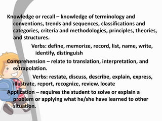 Bloom's Taxonomy of Cognitive Domain | PPT