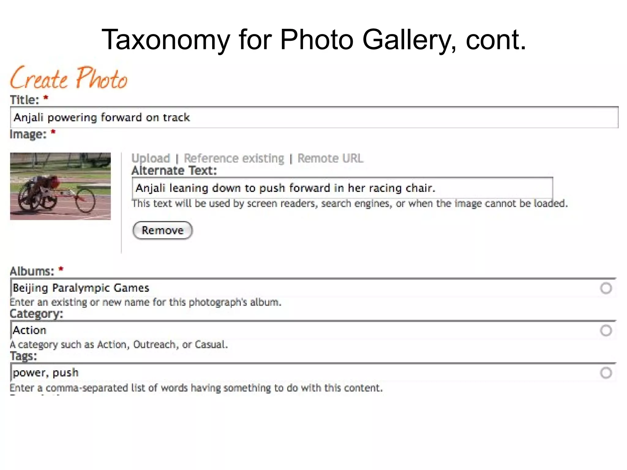 Taxonomy for Photo Gallery, cont.
 