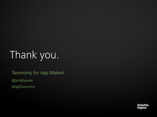 Thank you.
Taxonomy for App Makers
@andybywire
#AppTaxonomy
 