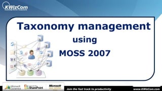 Taxonomy management
       using
     MOSS 2007
 