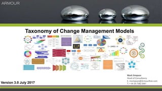Taxonomy of Change Management Models
Version 3.0 July 2017
Mark Simpson
Head of Consultancy
E. msimpson@ArmourRisk.com
T. + 44 20 7382 2061
 
