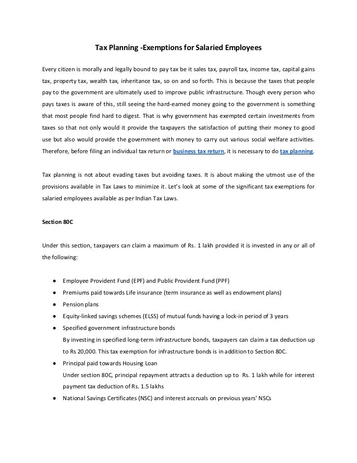 Tax planning exemptions for salaried employees
