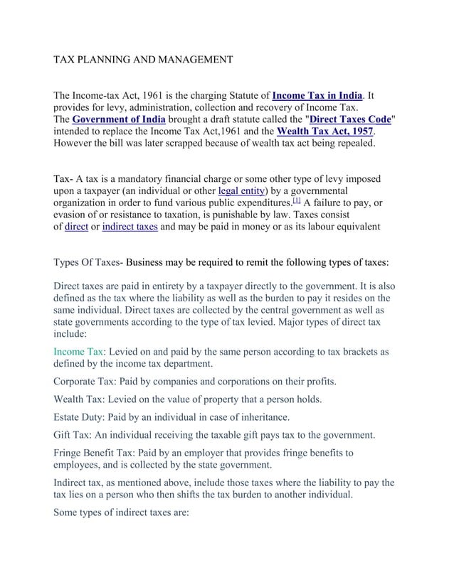 Tax planning and management PDF