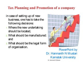 in caseof setting up of new
business, onehasto takethe
following decisions:
1. Wherethenew undertaking
should belocated,
2. What should bemanufactured:
and
3. What should bethelegal form
of organisation.
Dr. Hanmanth N Mustari
PowerPoint by
Dr. Hanmanth N Mustari
Karnatak University
 