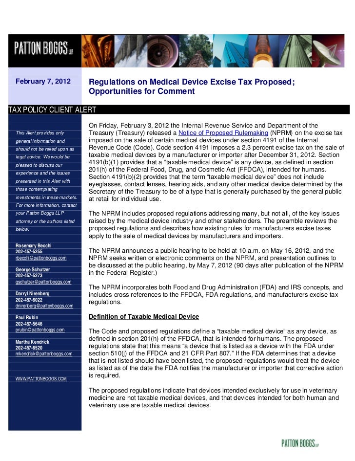 Regulations on Medical Device Excise Tax Proposed; Opportunities for
