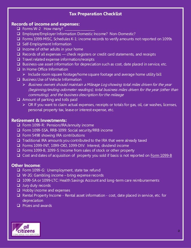 All Citizens Tax Prep Checklist 17 All Citizens Tax Prep Checklist 17