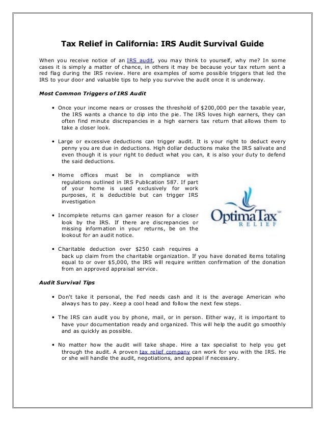 tax relief in california irs audit survival guide irs audit info