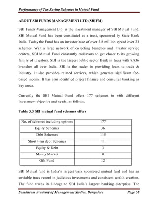 Performance of Tax Saving Schemes in Mutual Fund
Sambhram Academy of Management Studies, Bangalore Page 58
ABOUT SBI FUNDS...