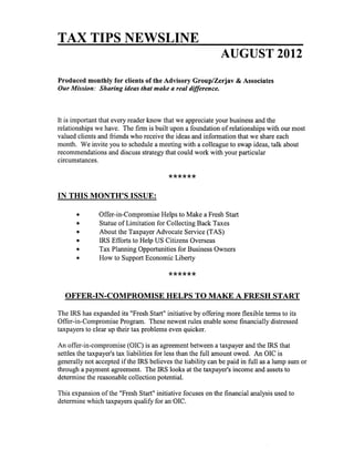 Tax Tips Newsline - August 2012 - Frank Zerjav