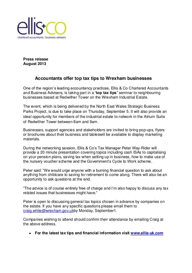 Vietnam Essays Press Release August Accountants Offer Top Tax Tips To Wrexham Businesses One Of The Regions How To Write An Essay About Yourself also Persuasive Essay Formats Tax Tips Seminar Press Release V Victorian Age Essay