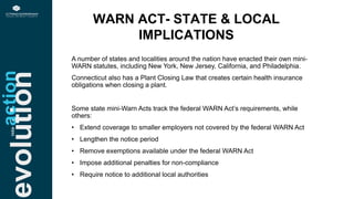 evolution WARN ACT- STATE & LOCAL
IMPLICATIONS
actioninto
A number of states and localities around the nation have enacted...
