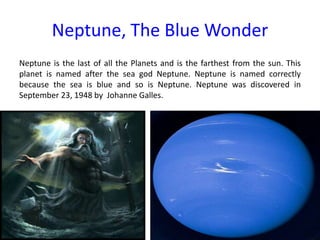 Uranus ElementsUranus elements consist of a mantle rich in water, ammonia, helium, hydrogen and methane. The methane gives Uranus its blue color. The methane absorbs sunlight near the red end of the spectrum, then the left over colors are near the blue end of the spectrum. The blue colors are not absorbed by the methane which enables us to see the blue.