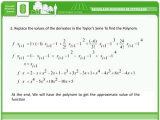 2. Replacethevalues of thederivates in theTaylor’s Serie TofindthePolynom. At theend, Wewillhavethepolynomtogettheapproximatevalue of thefunction