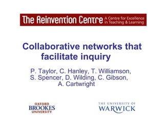 Collaborative networks that facilitate inquiry   P. Taylor, C. Hanley, T. Williamson,  S. Spencer, D. Wilding, C. Gibson,  A. Cartwright  