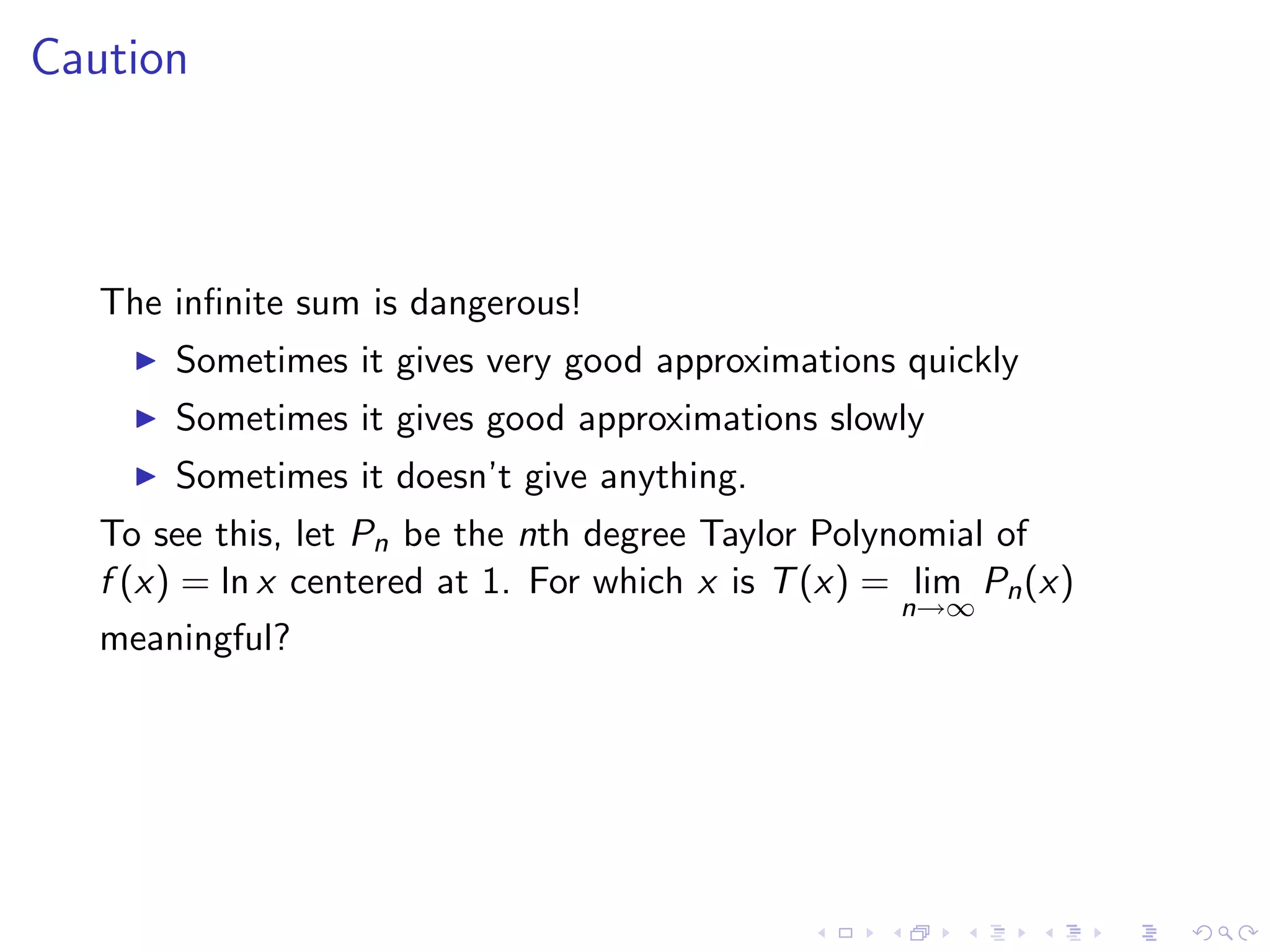 Taylor Polynomials and Series