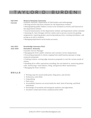 Taylor Dooley Burden Resume | PDF