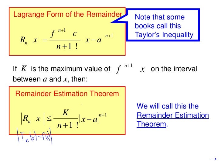 taylor error lagrange form of the remainder calculator