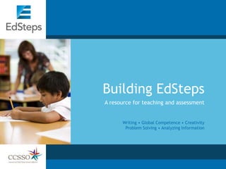 Building EdSteps
A resource for teaching and assessment


      Writing • Global Competence • Creativity
       Problem Solving • Analyzing Information
 