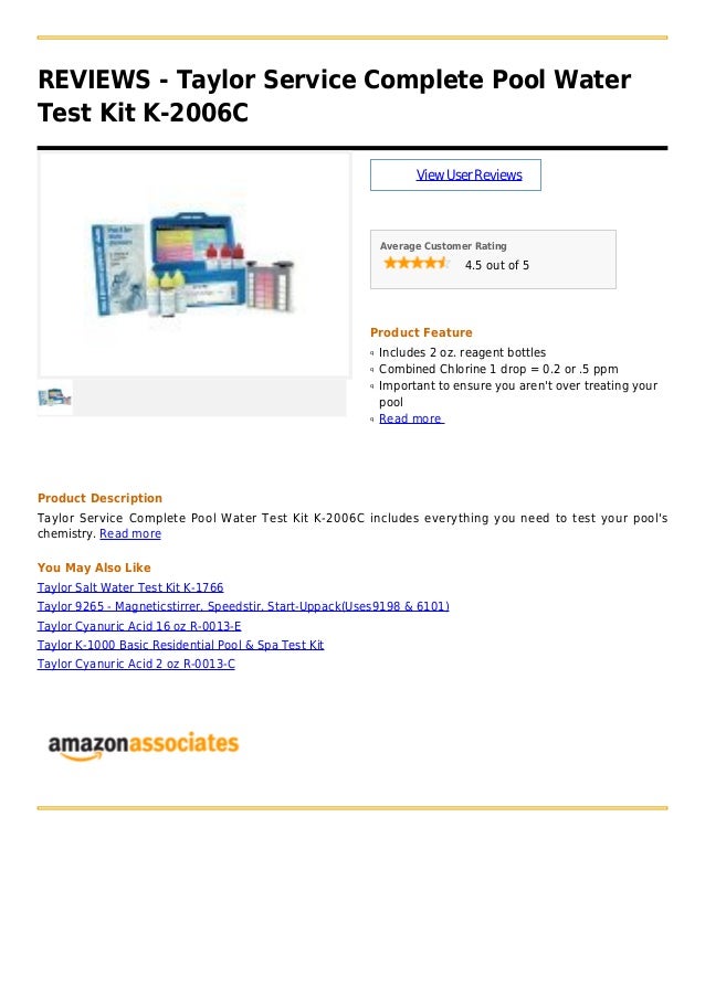 Taylor service complete pool water test kit k 2006 c
