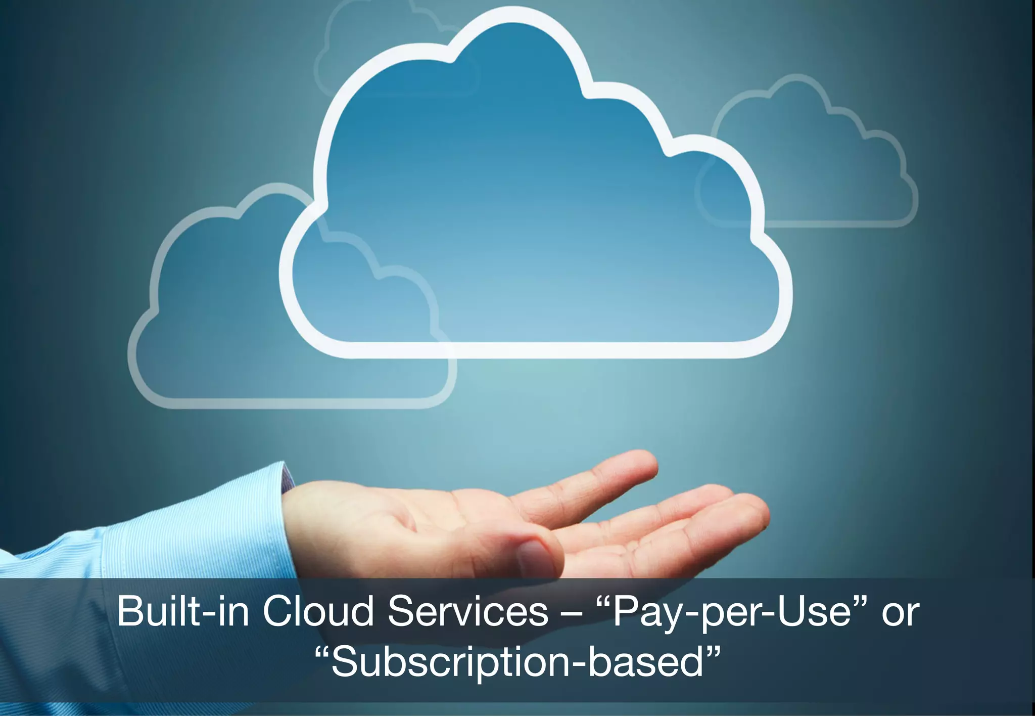 Copyright	
  ©	
  2015	
  RIOT.	
  All	
  rights	
  reserved	
  
Built-in Cloud Services – “Pay-per-Use” or
“Subscription-based”
 