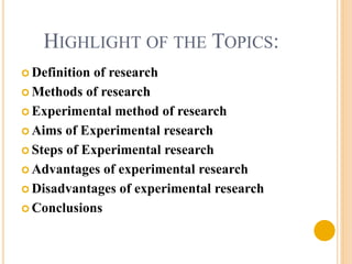 possible experimental research topics