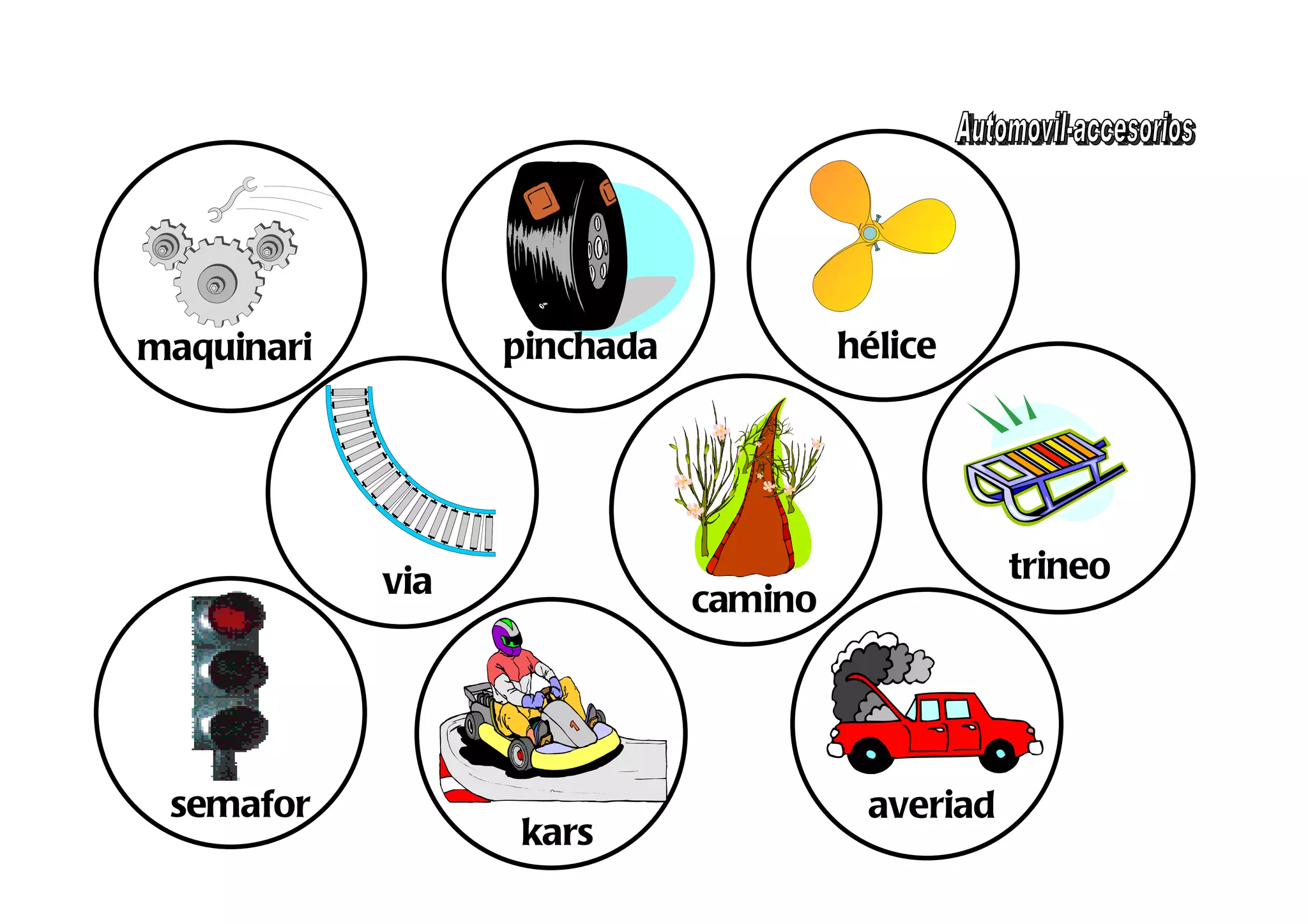 maquinari         pinchada            hélice
   a




            via                                  trineo
                             camino




 semafor                               averiad
                  kars
    o                                     o
 