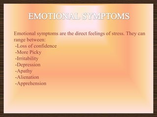 MENTAL SYMPTOMSMental symptoms occur in the mind of an individual either causing irregular behaviours. -Paranoia  -Unclear thinking  -Unsound Judgement -Nightmares -Indecisiveness -Negativity -Rash decisions 