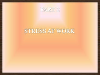 PERSONAL STRESSPersonal stress is the way you deal with all your stressors.  There are few steps to take to manage the stress you experience:-Find out what it is that is stressing you-Realize you cannot control everything-Don’t overburden yourself-Take time to relax and unwind