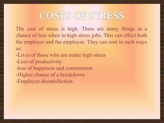 STRESS RELATED ILLNESSES   Stress is not the same as ill-health, but has been related to such illnesses as;- Chronic Fatigue- Cancer- Depression- Obesity