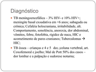 Sistema prisional e outras populações Tratamento Diretamente Observado(TDO)Visa o fortalecimento do paciente ao tratamento e prevenção de resistência, reduzindo os casos de abandono e aumentar a probabilidade de cura;Todo caso de tuberculose (novos e retratamentos) deve realizar o tratamento diretamente observado, pois não é possível predizer os casos que irão aderir ao tratamento;Vínculo doente x profissional de saúde;Tomada observada diária de seg a sexta;Uso de incentivos;Local de administração ( casa ou serviço).   