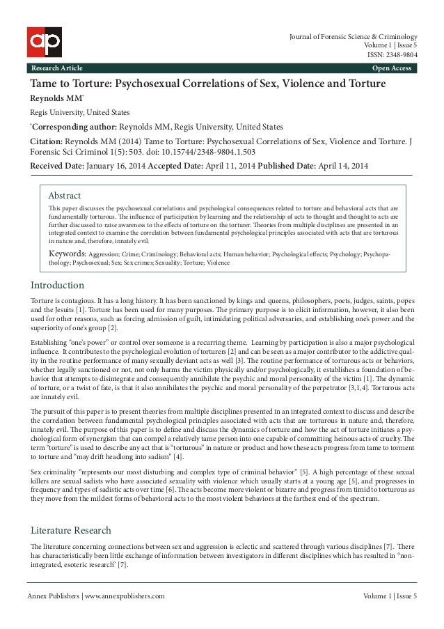 Tame To Torture Psychosexual Correlations Of Sex Violence And Torture