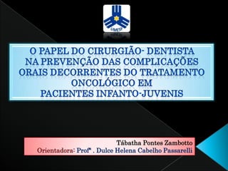 Tábatha Pontes Zambotto
Orientadora: Profª . Dulce Helena Cabelho Passarelli
 