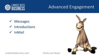  Messages 
 Introductions 
 InMail 
Advanced Engagement 
LinkedIntoBusiness.com Viveka von Rosen @LinkedInExpert 
 