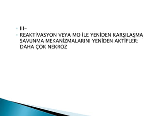 ◦ III-
◦ REAKTĠVASYON VEYA MO ĠLE YENĠDEN KARġILAġMA
  SAVUNMA MEKANĠZMALARINI YENĠDEN AKTĠFLER:
  DAHA ÇOK NEKROZ
 
