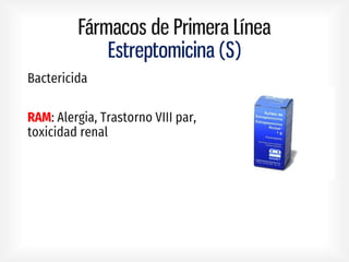 Fármacos de Primera Línea
Estreptomicina (S)