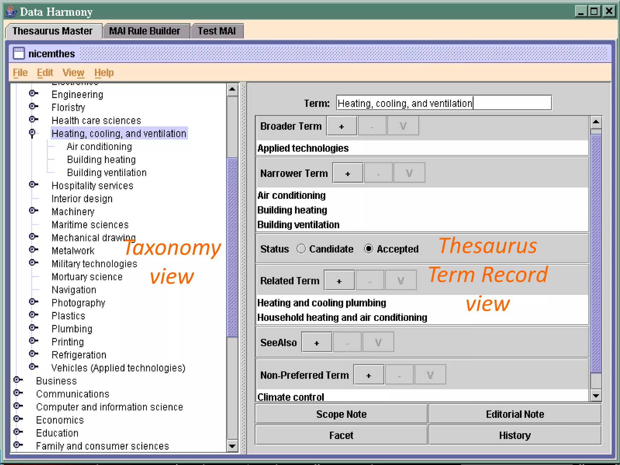 Taxonomy                                                          Thesaurus
  view                                                           Term Record
                                                                    view




                        Copyright © 2005 - Access Innovations,
                                         Inc.
© 2012. Access Innovations, Inc. All Rights Reserved.
 