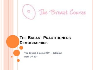 The Breast Practitioners Demographics The Breast Course 2011 – Istanbul April 3rd 2011 