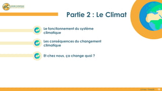 Partie 2 : Le Climat
Le fonctionnement du système
climatique
Les conséquences du changement
climatique
Et chez nous, ça ch...