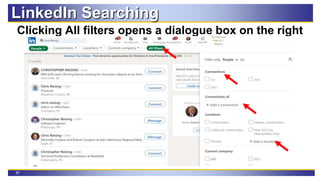 97
LinkedIn Searching
Clicking All filters opens a dialogue box on the right
 