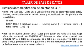 Taller de Base de Datos - Unidad 2 lenguage DDL | PPTX